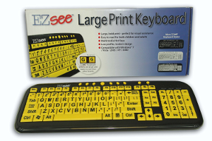 EZSee by DC: Large Print Keyboard USB Wired Yellow Keys w/Black Jumbo Oversized Print Letters